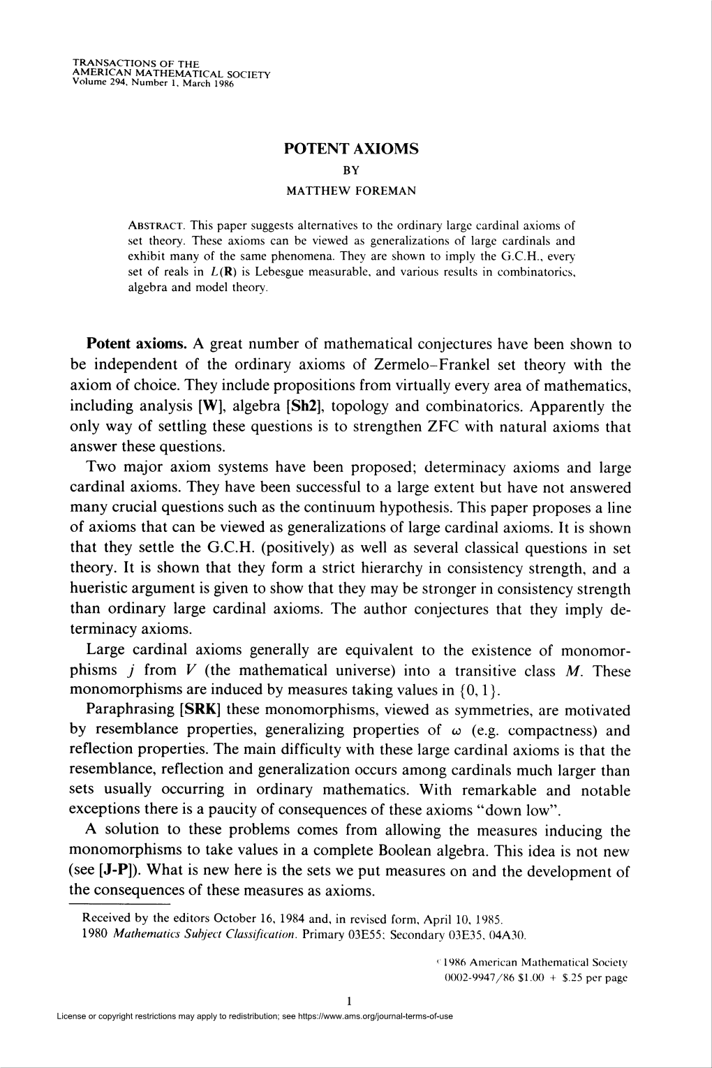 Potent Axioms by Matthew Foreman