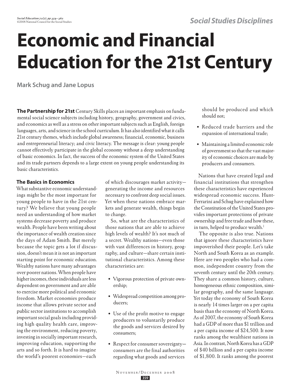 Economic and Financial Education for the 21St Century