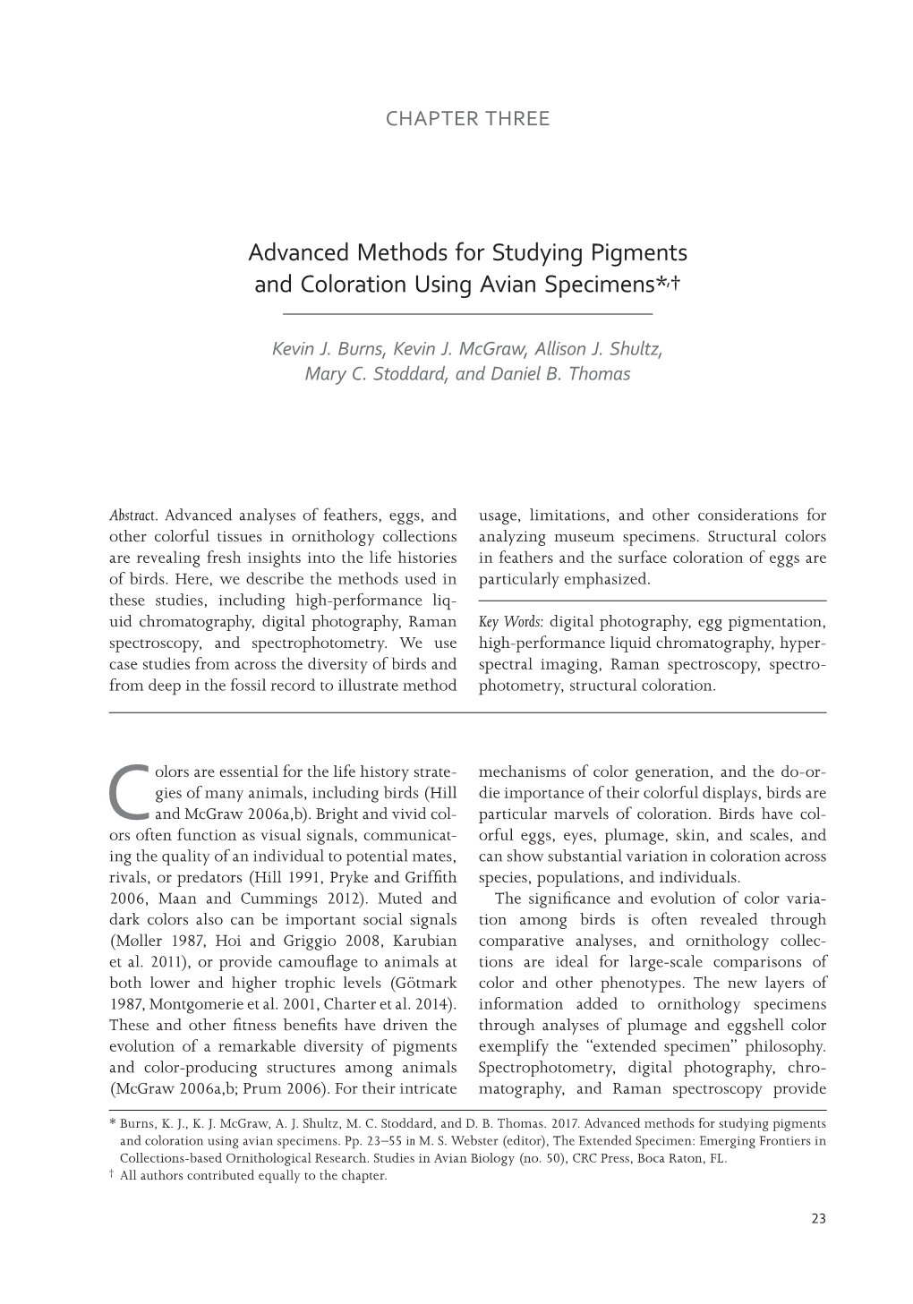 Advanced Methods for Studying Pigments and Coloration Using Avian Specimens*,†