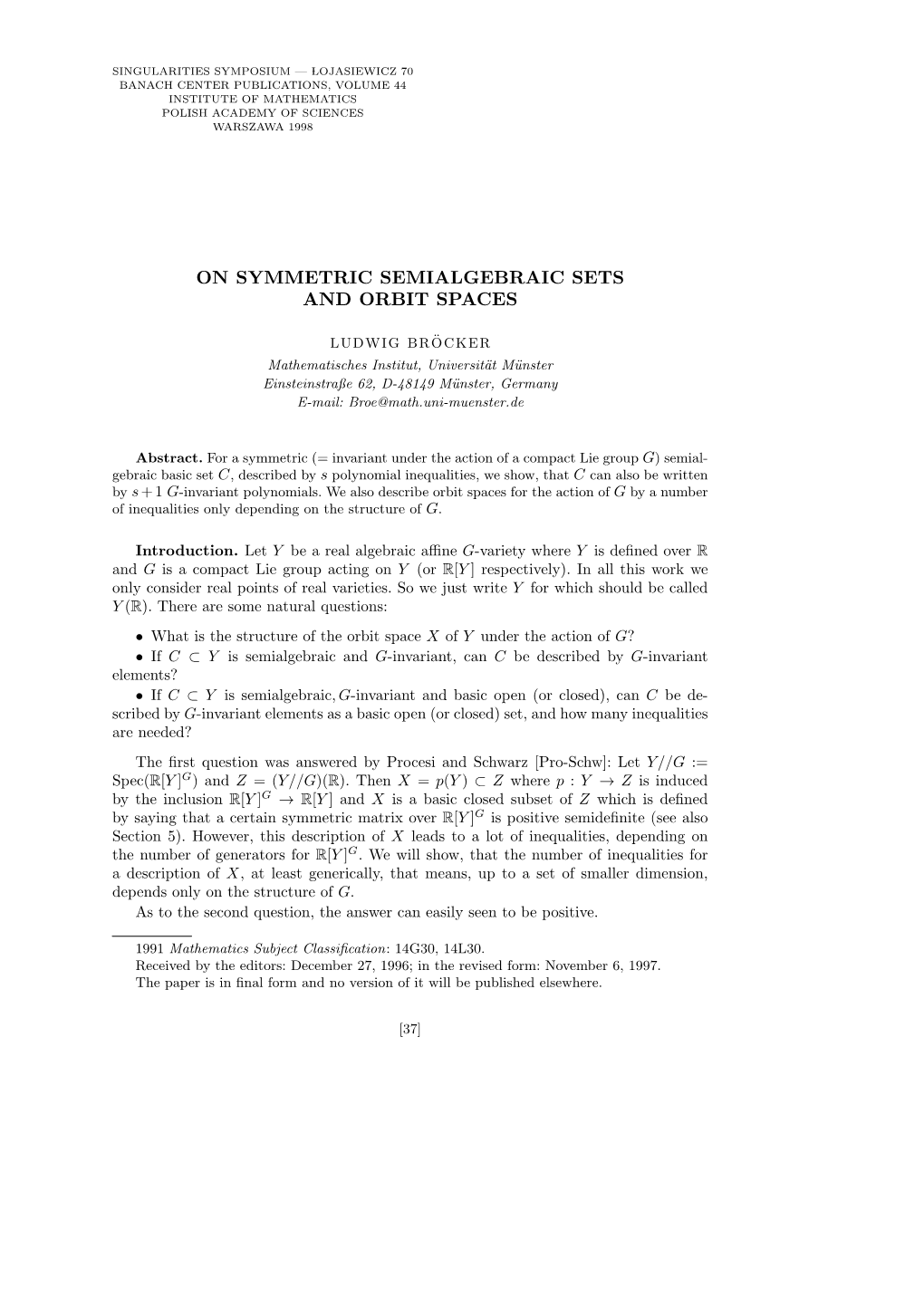 On Symmetric Semialgebraic Sets and Orbit Spaces