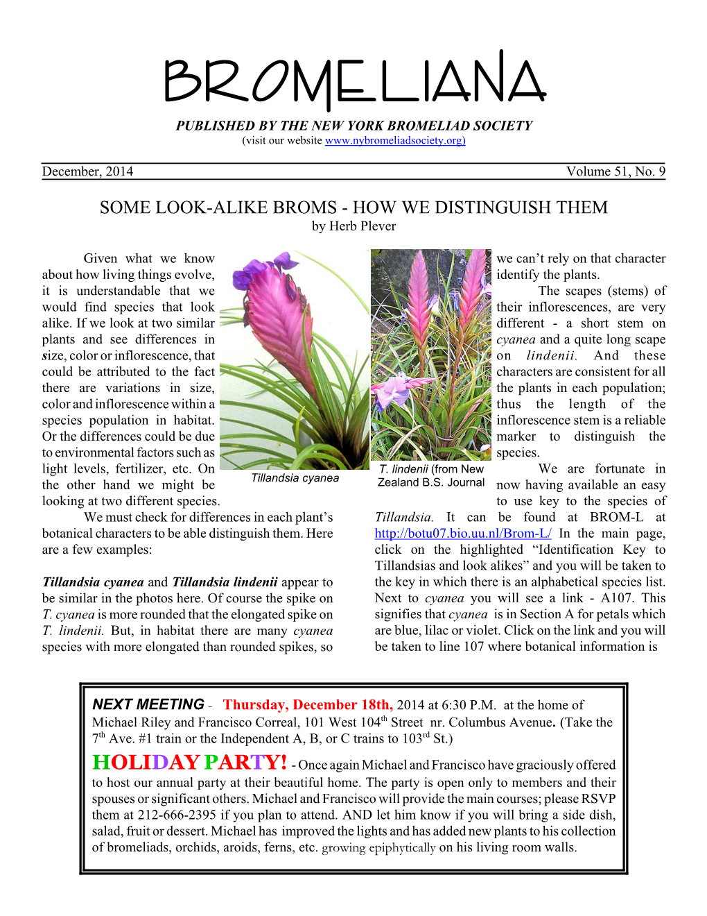 BROMELI ANA PUBLISHED by the NEW YORK BROMELIAD SOCIETY (Visit Our Website