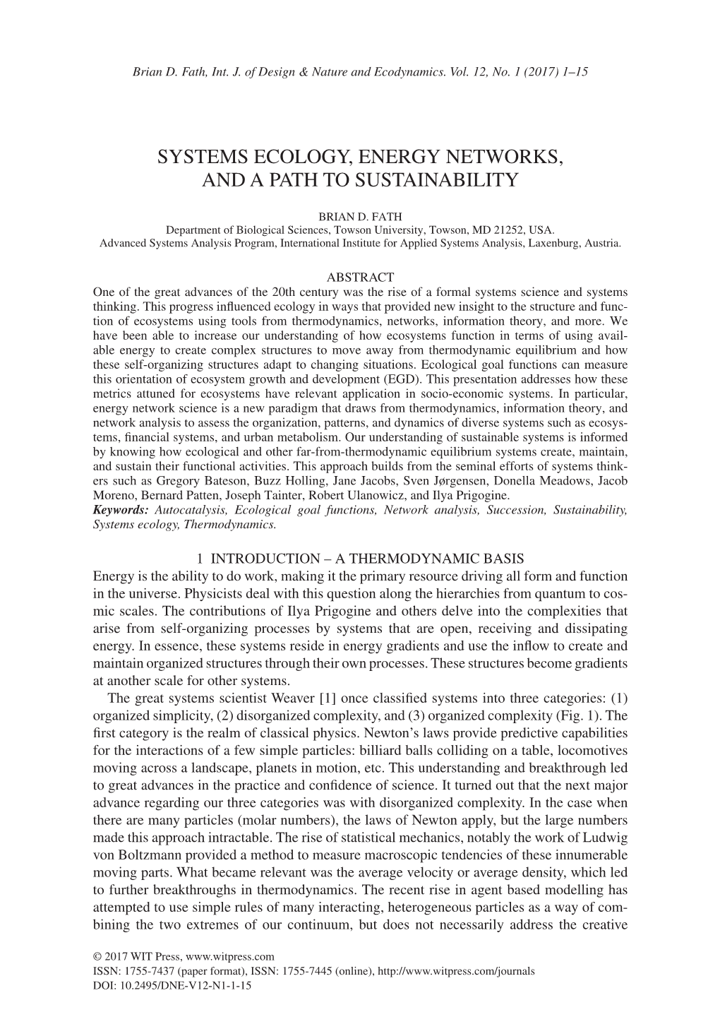 Systems Ecology, Energy Networks, and a Path to Sustainability