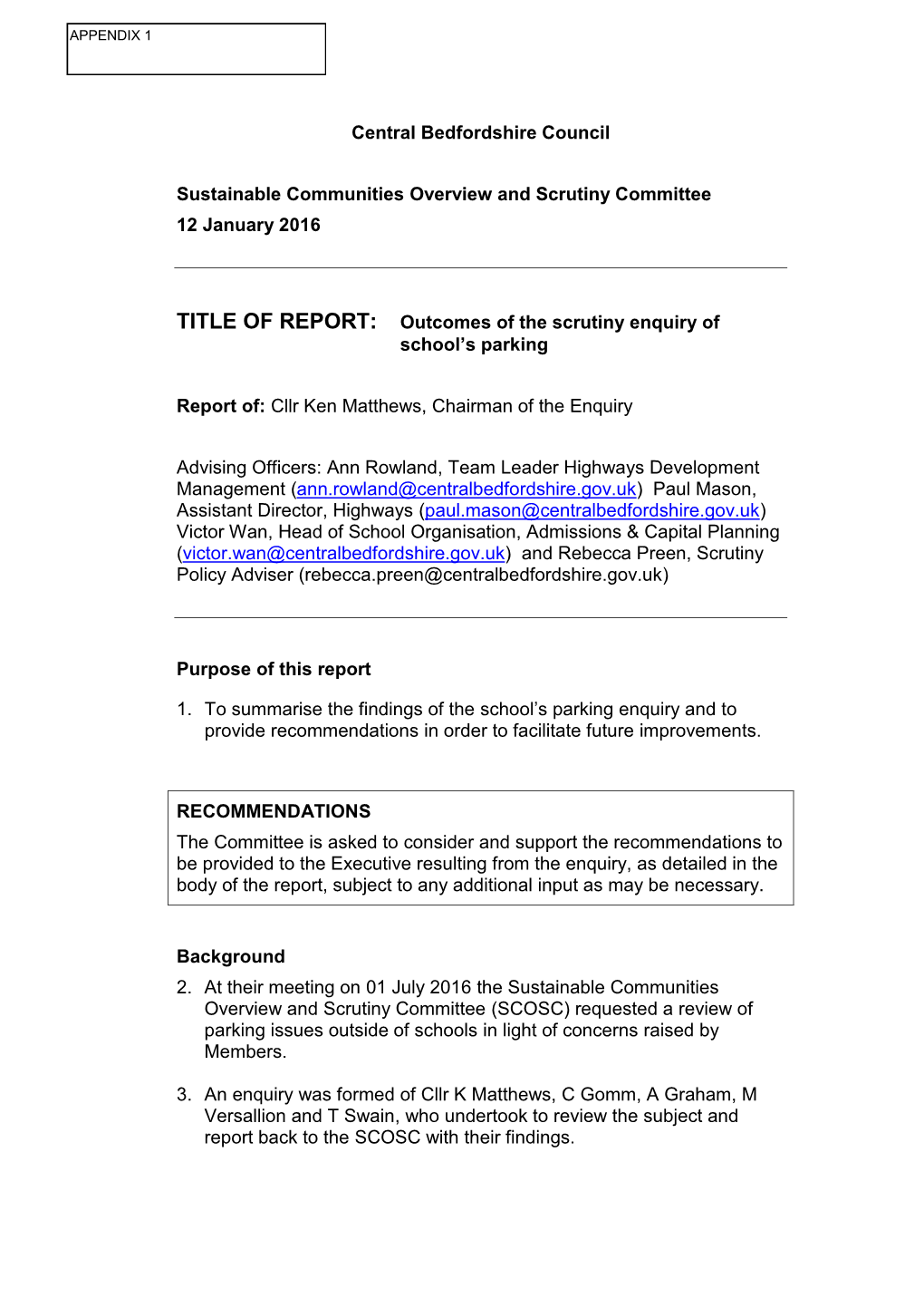 Residents School Parking Questionnaire