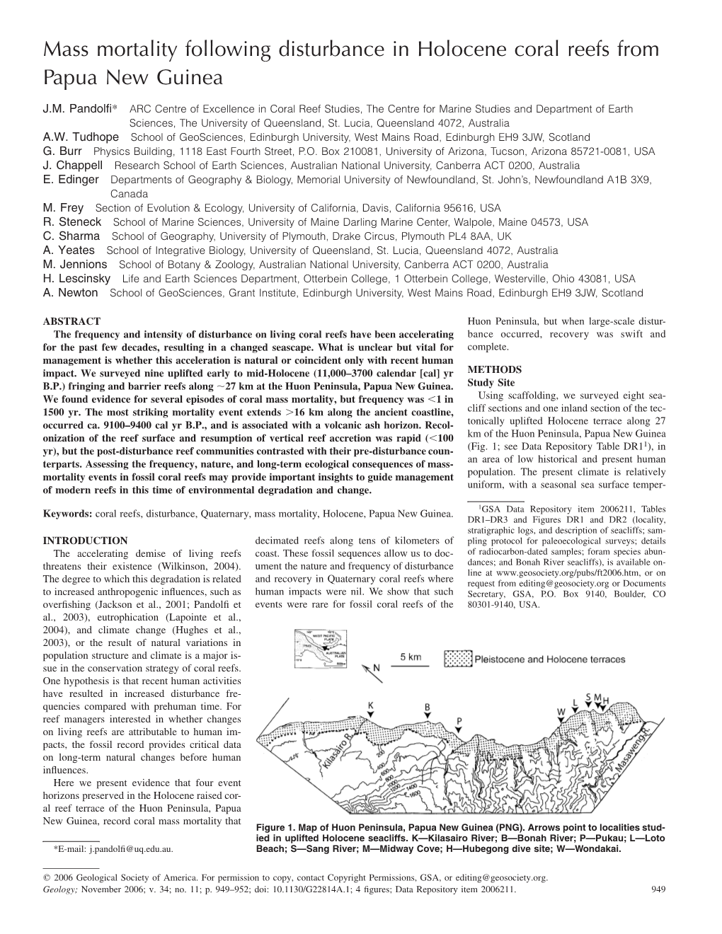 Mass Mortality Following Disturbance in Holocene Coral Reefs from Papua New Guinea