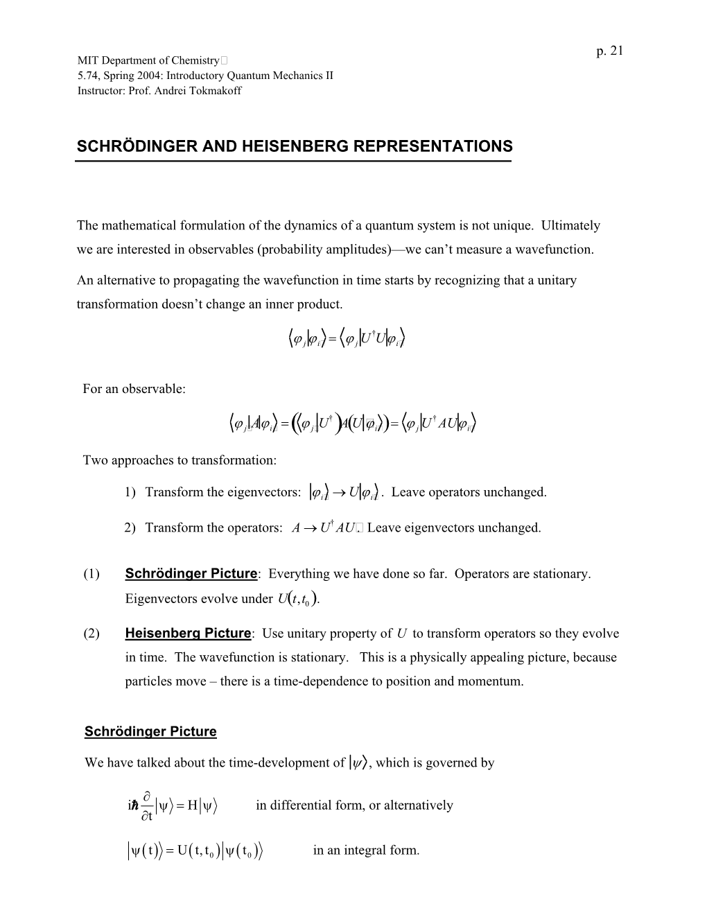 Schrödinger and Heisenberg Representations