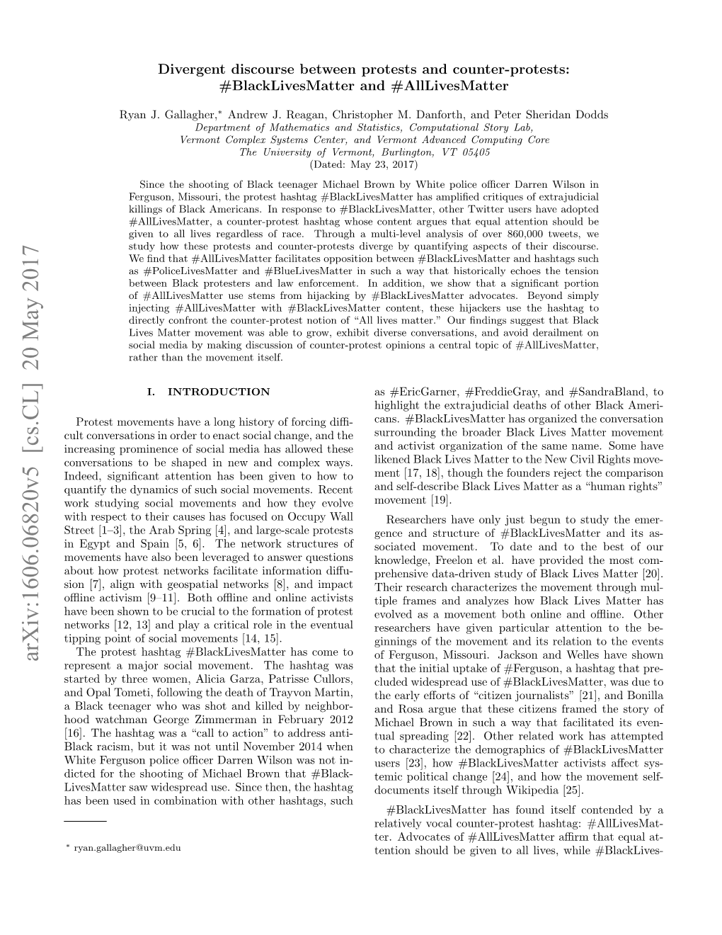 Divergent Discourse Between Protests and Counter-Protests:# Blacklivesmatter And# Alllivesmatter