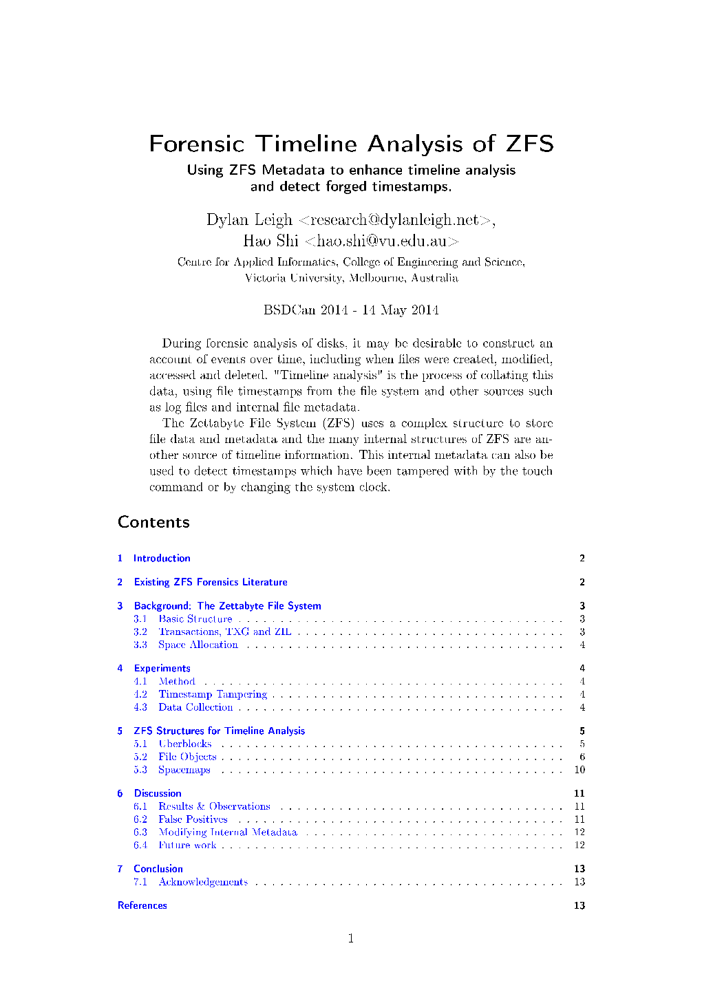 Forensic Timeline Analysis of ZFS Using ZFS Metadata to Enhance Timeline Analysis and Detect Forged Timestamps