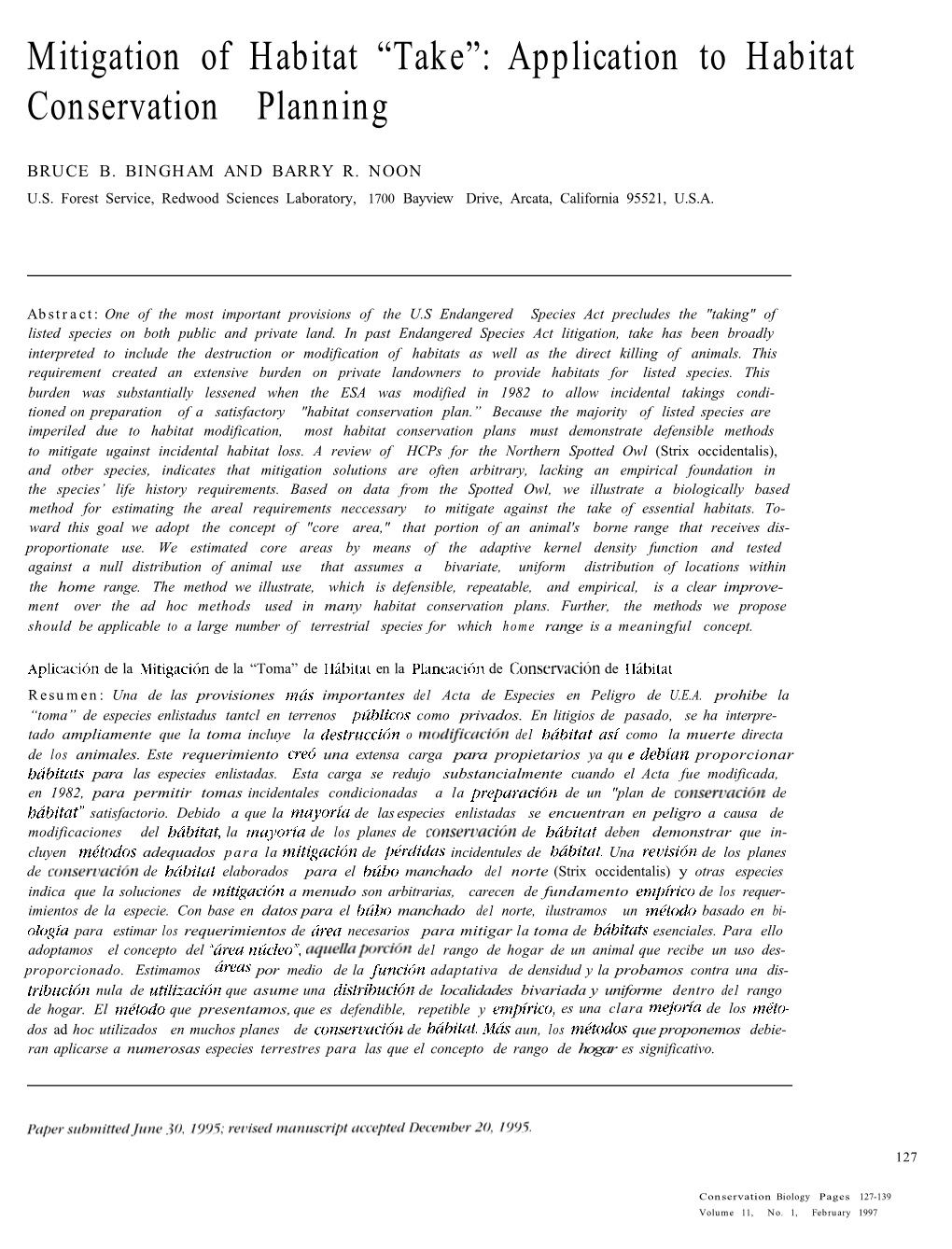 Mitigation of Habitat “Take”: Application to Habitat Conservation Planning