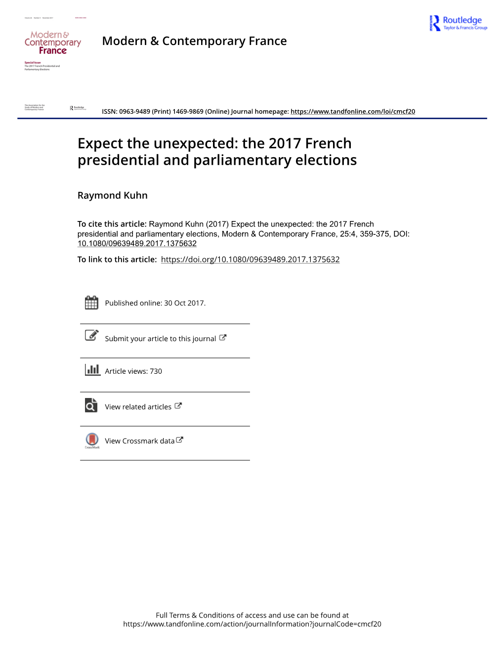 The 2017 French Presidential and Parliamentary Elections