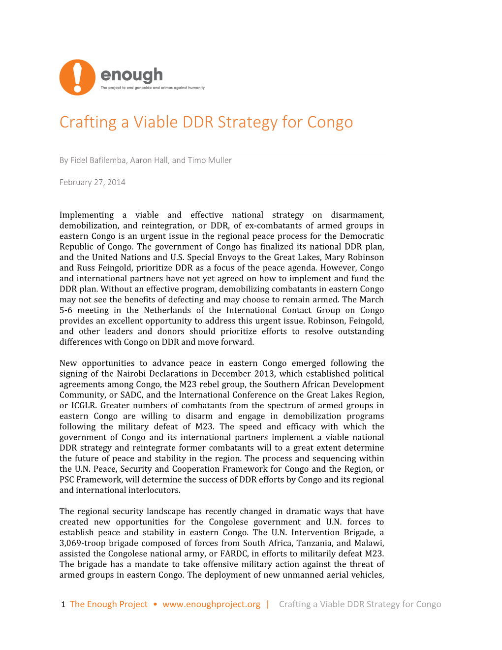 Crafting a Viable DDR Strategy for Congo