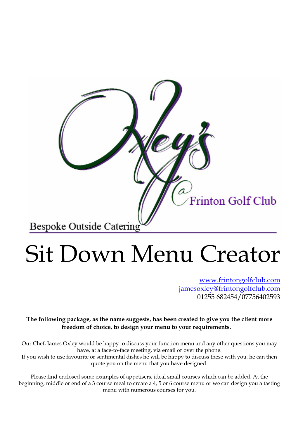 Sit Down Menu Creator