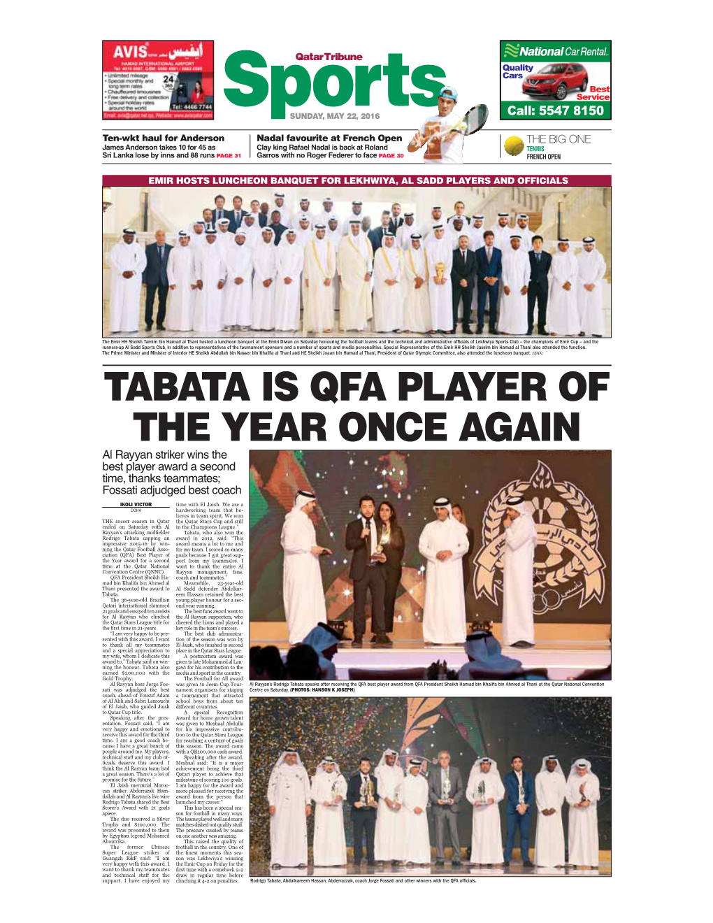 TABATA IS QFA PLAYER of the YEAR ONCE AGAIN Al Rayyan Striker Wins the Best Player Award a Second Time, Thanks Teammates; Fossati Adjudged Best Coach