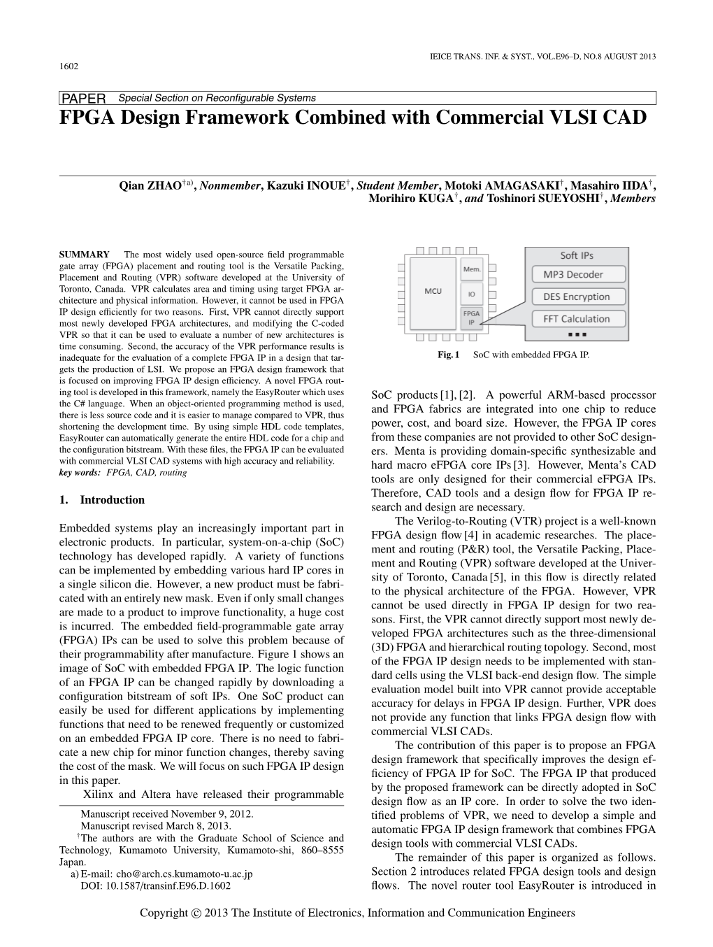 FPGA Design Framework Combined with Commercial VLSI CAD