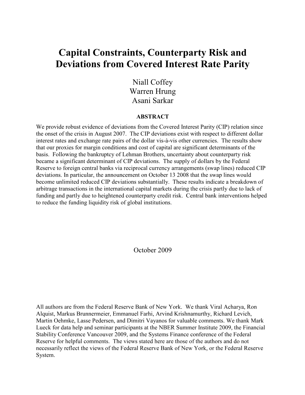 Capital Constraints, Counterparty Risk and Deviations from Covered Interest Rate Parity