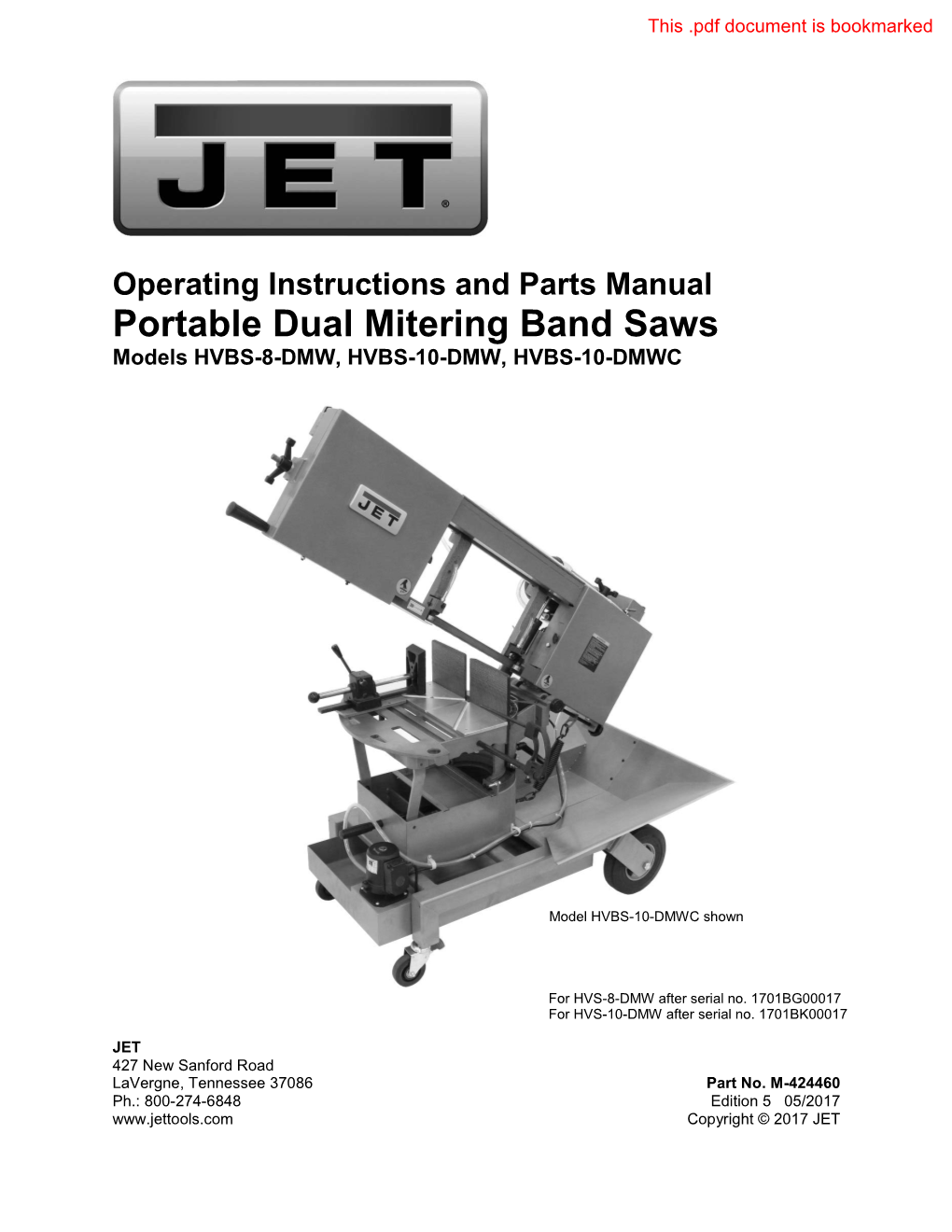 Portable Dual Mitering Band Saws Models HVBS-8-DMW, HVBS-10-DMW, HVBS-10-DMWC