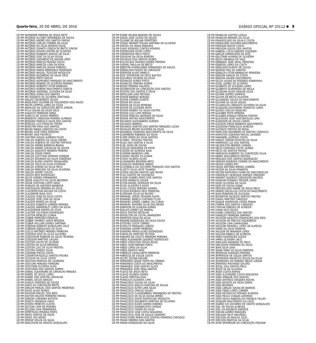 DIÁRIO OFICIAL Nº 33112 9 Quarta-Feira, 20 DE ABRIL DE 2016