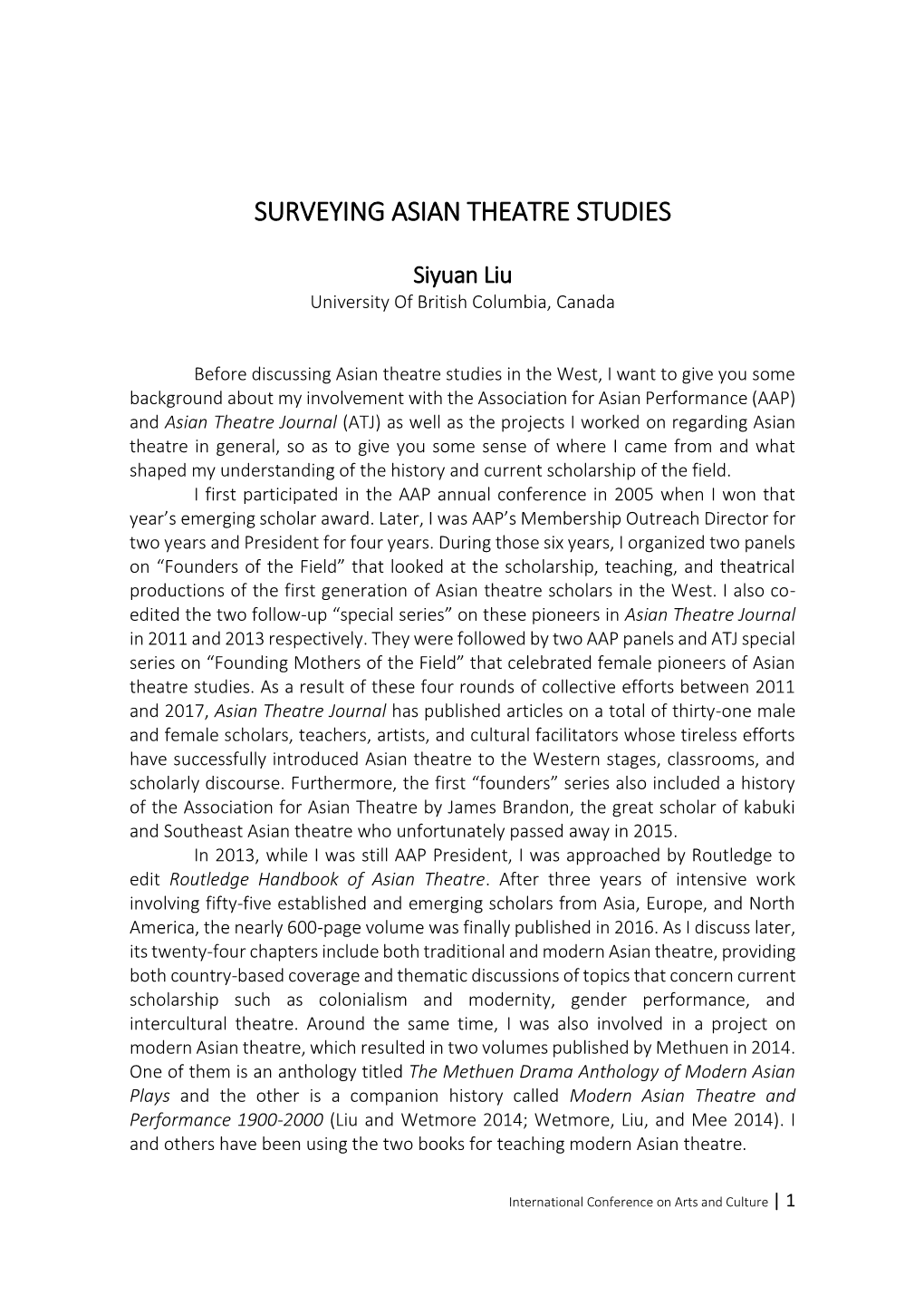 Surveying Asian Theatre Studies