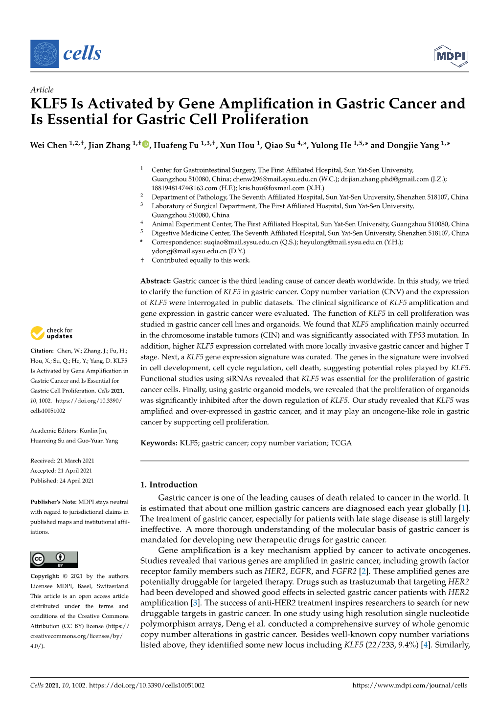 KLF5 Is Activated by Gene Amplification in Gastric Cancer And