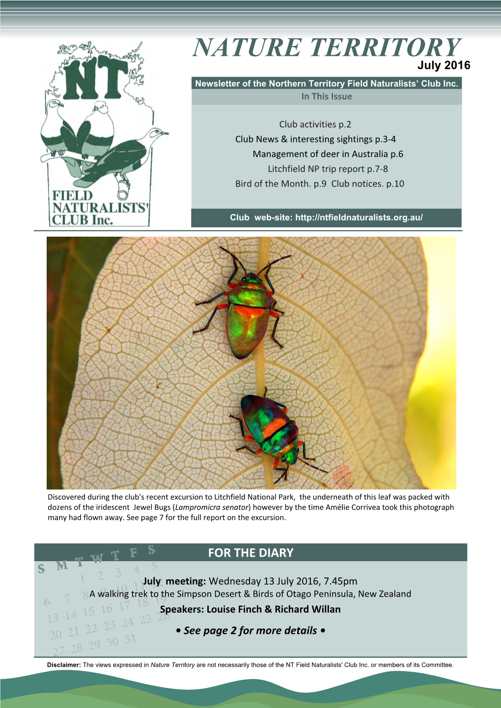 NATURE TERRITORY July 2016 Newsletter of the Northern Territory Field Naturalists’ Club Inc