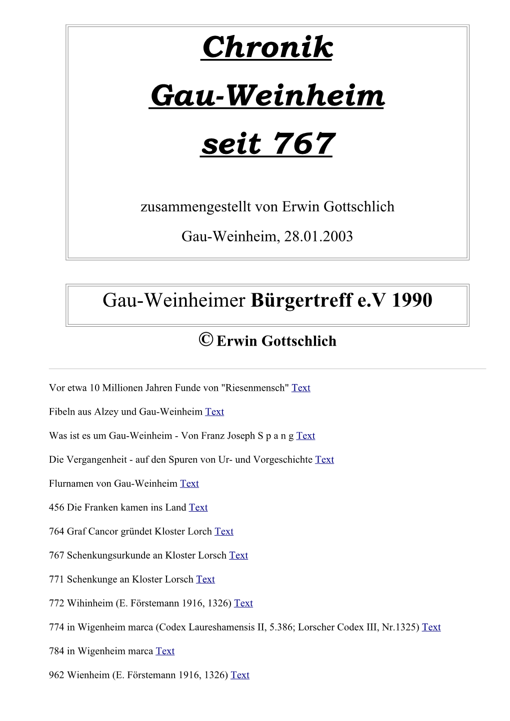 Chronik Gau-Weinheim Seit 767