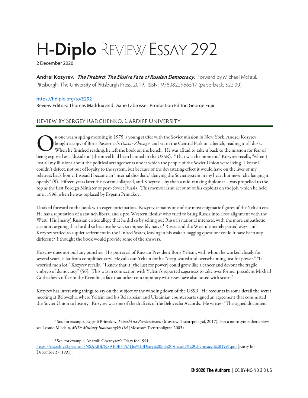 H-Diplo REVIEW ESSAY 292 2 December 2020