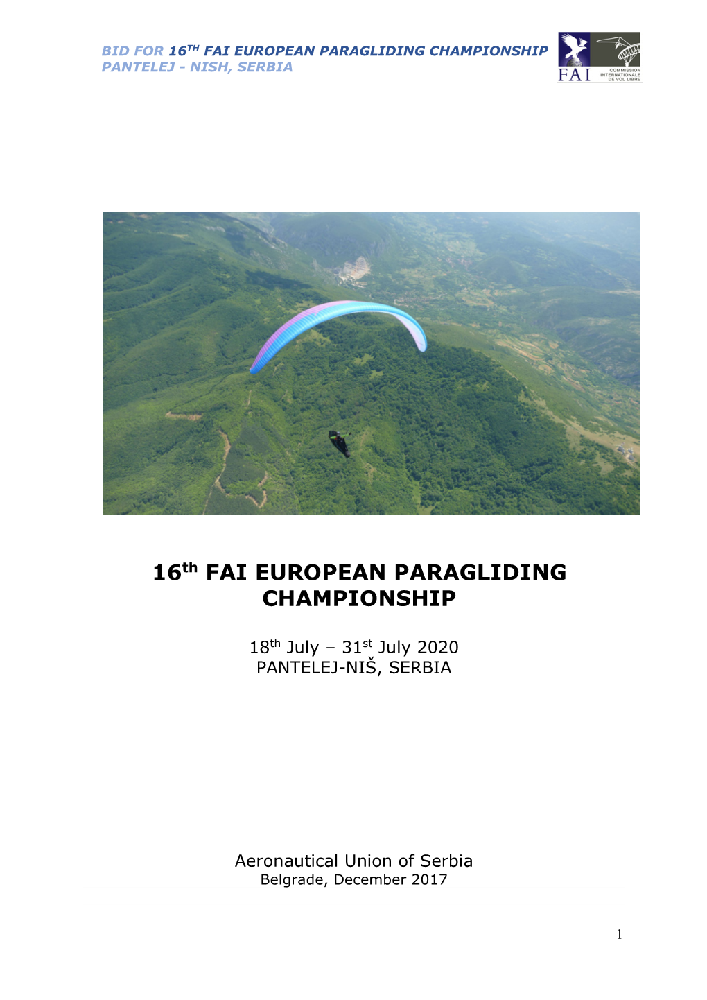 16Th Fai European Paragliding Championship Pantelej - Nish, Serbia