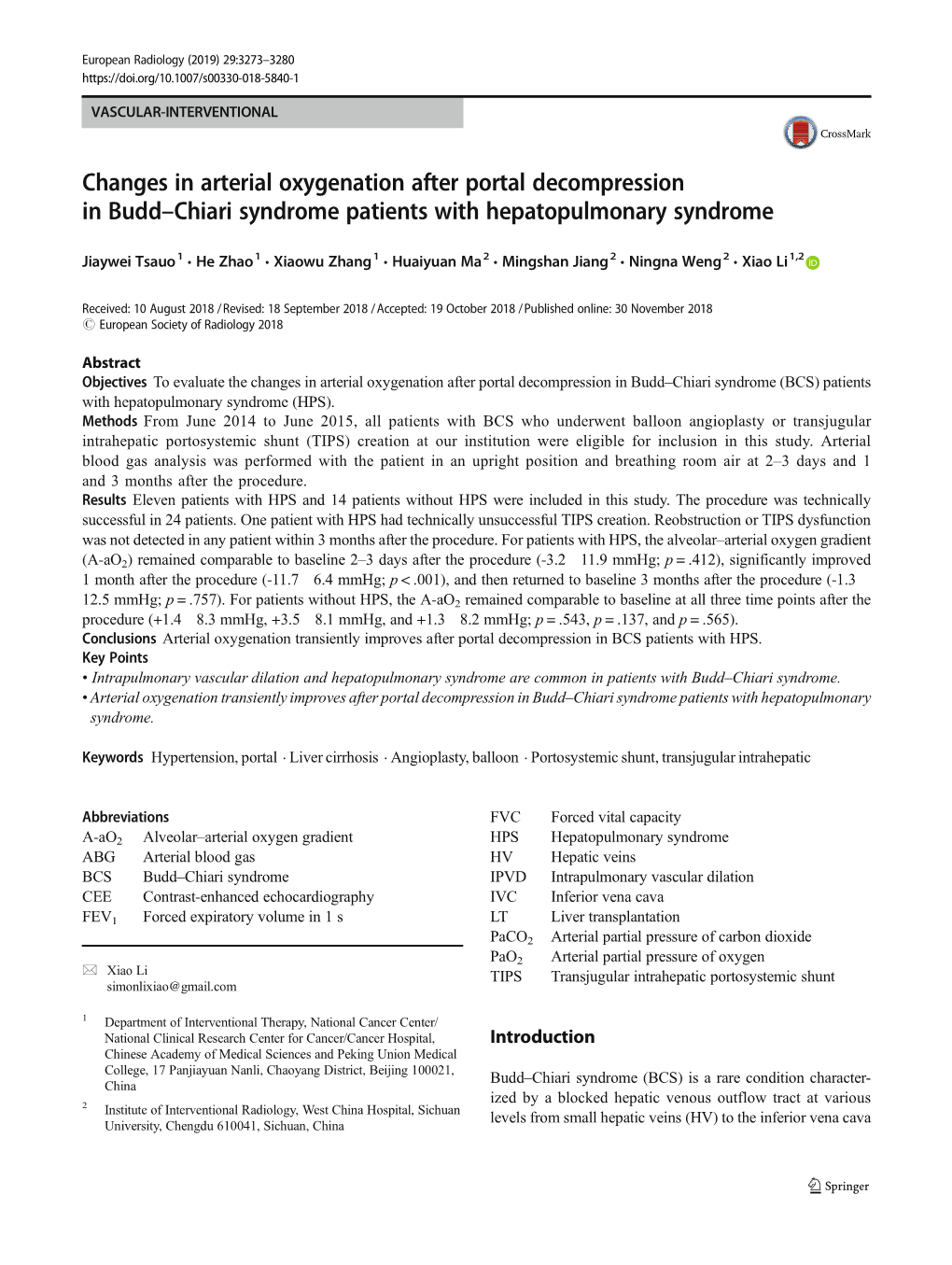 Changes in Arterial Oxygenation After Portal Decompression in Budd–Chiari Syndrome Patients with Hepatopulmonary Syndrome