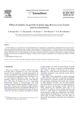 Effect of Salinity on Growth of Green Alga Botryococcus Braunii and Its