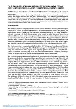 1 4 C CHRONOLOGY of BURIAL GROUNDS of the ANDRONOVO PERIOD (MIDDLE BRONZE AGE) in BARABA FOREST STEPPE, WESTERN SIBERIA VI Molod