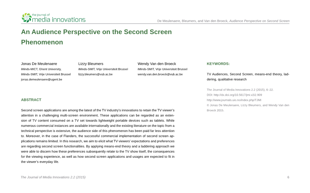 An Audience Perspective on the Second Screen Phenomenon