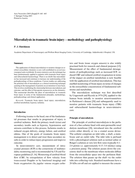 Microdialysis in Traumatic Brain Injury – Methodology and Pathophysiology