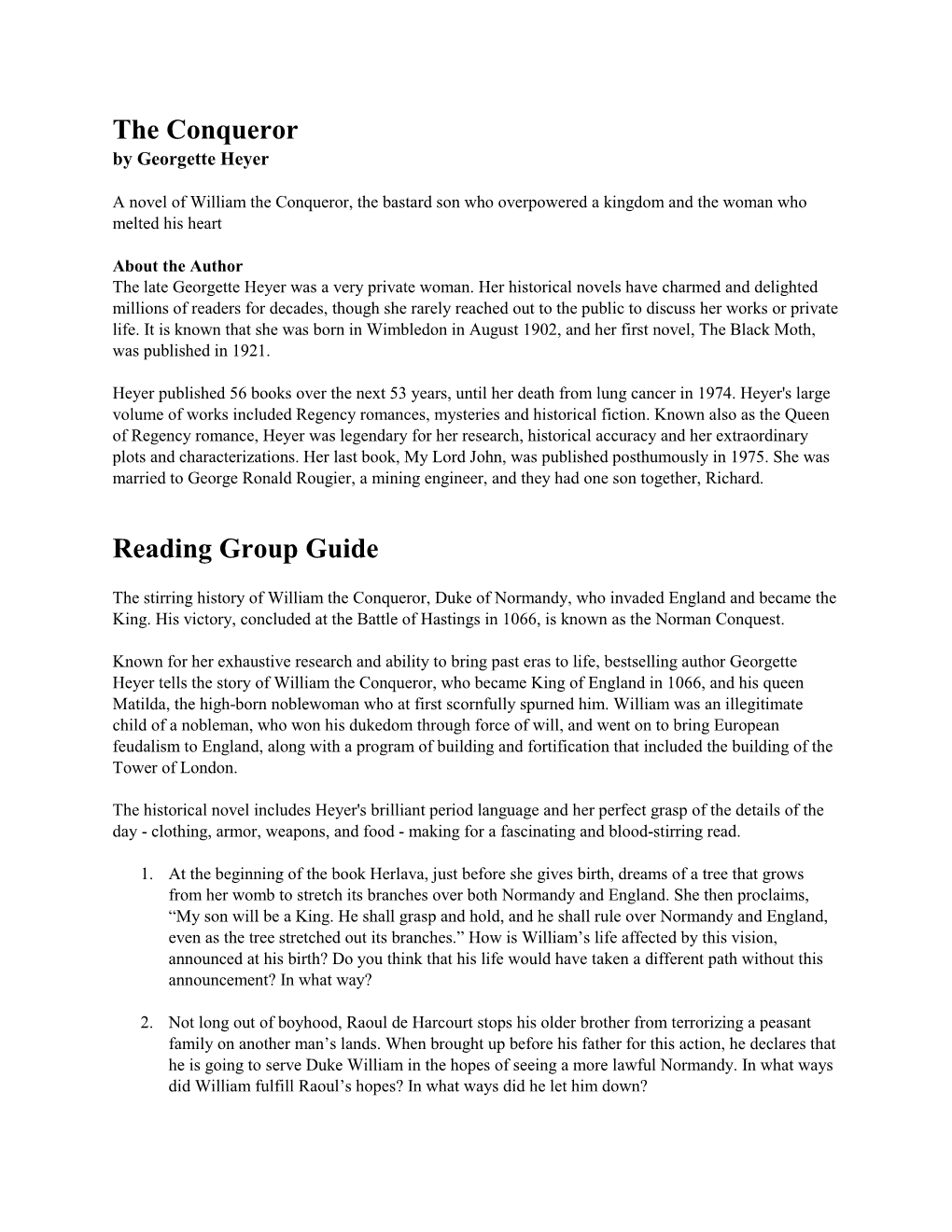The Conqueror Reading Group Guide