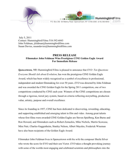 Press Release Cine Award For