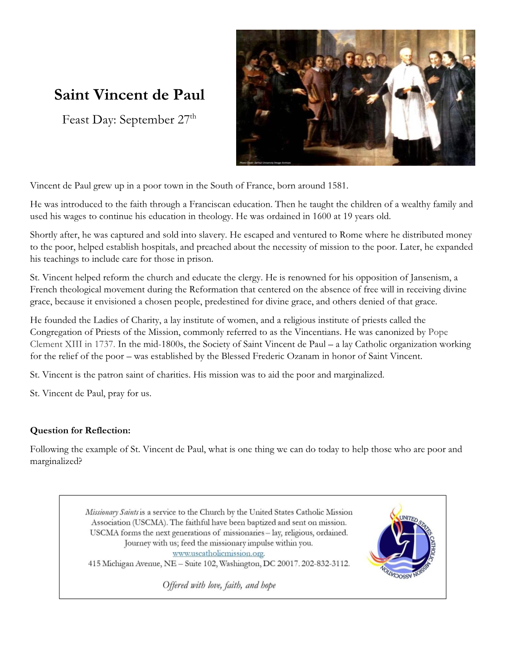 St. Vincent De Paul, Pray for Us