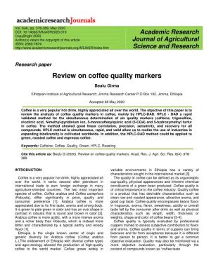 Review on Coffee Quality Markers