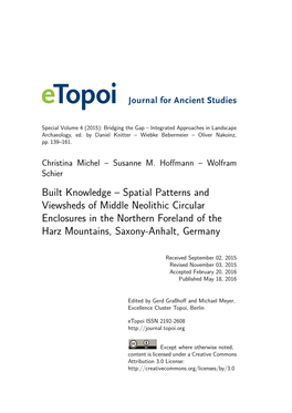 Spatial Patterns and Viewsheds of Middle Neolithic Circular Enclosures in the Northern Foreland of the Harz Mountains, Saxony-Anhalt, Germany
