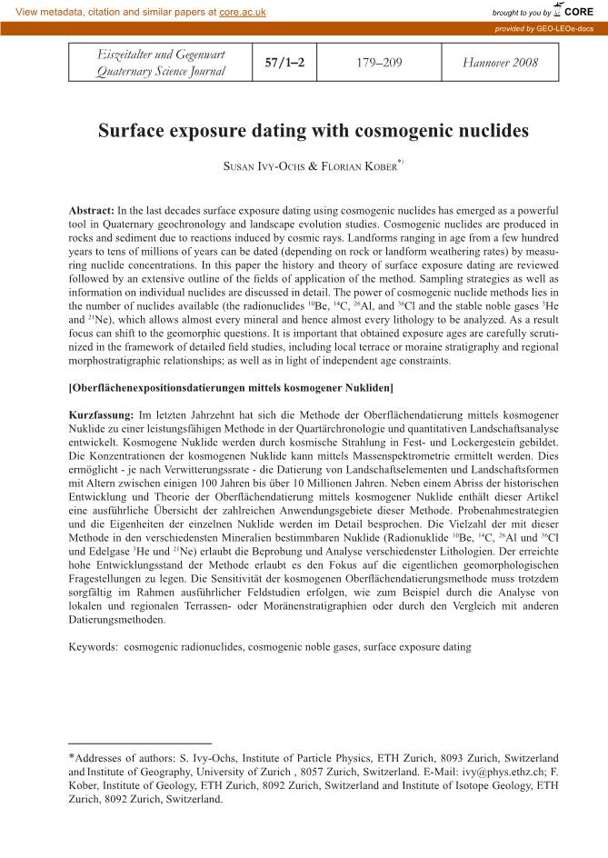 Surface Exposure Dating with Cosmogenic Nuclides