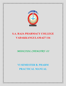 S.A. Raja Pharmacy College Vadakkangulam-627 116