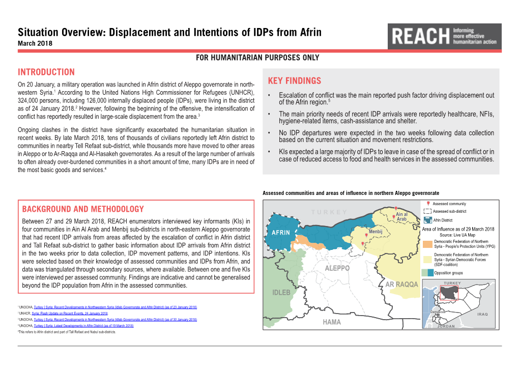 Situation Overview: Displacement and Intentions of Idps from Afrin