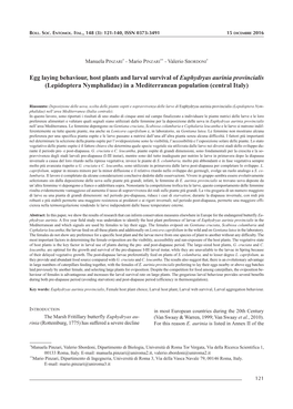 Egg Laying Behaviour, Host Plants and Larval Survival of Euphydryas Aurinia Provincialis (Lepidoptera Nymphalidae) in a Mediterranean Population (Central Italy)