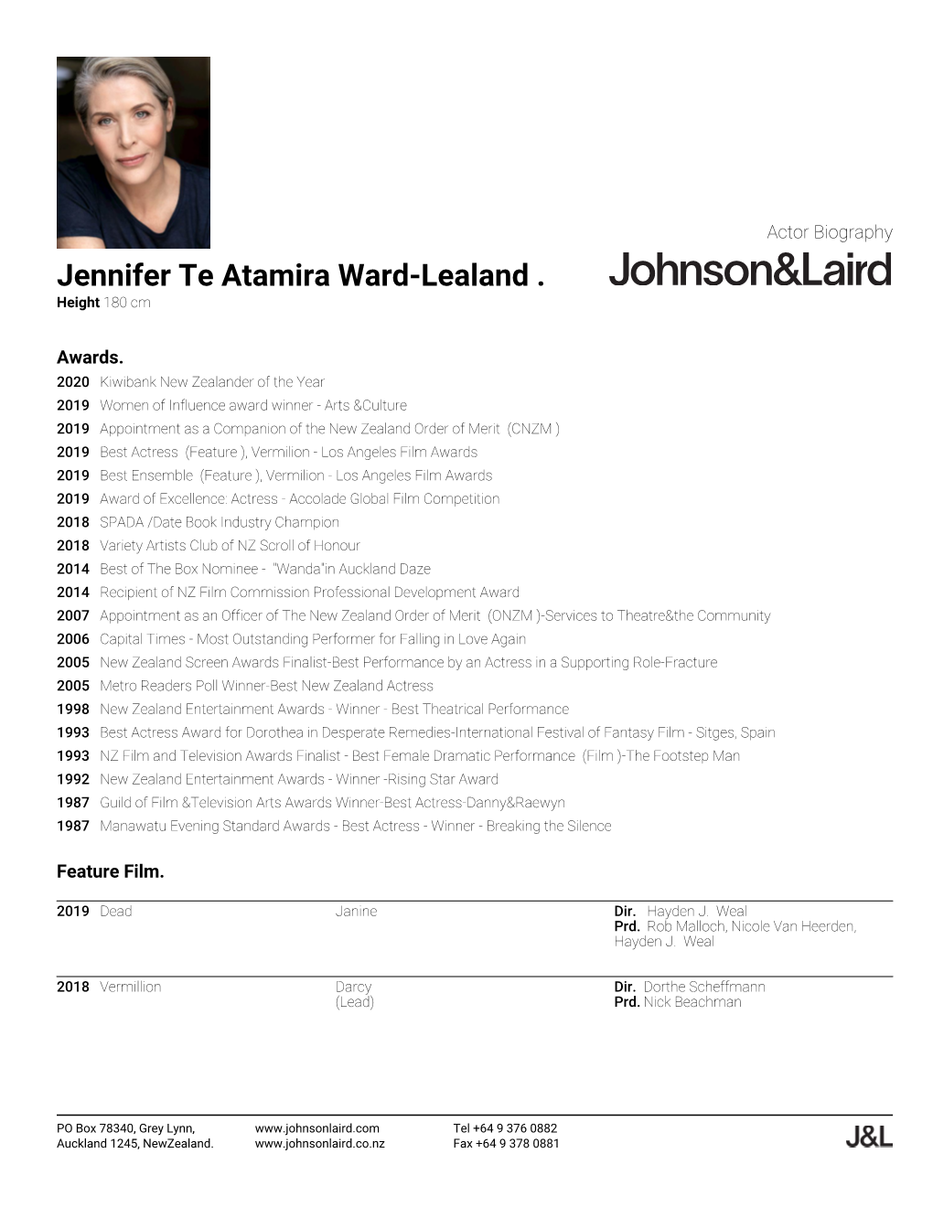 Jennifer Te Atamira Ward-Lealand . Height 180 Cm