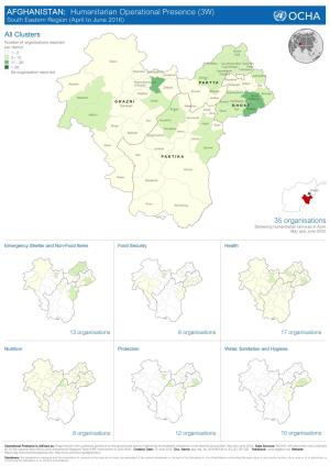 AFGHANISTAN: Humanitarian Operational Presence (3W) South Eastern Region (April to June 2016)