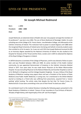 LIVES of the PRESIDENTS Sir Joseph Michael Redmond