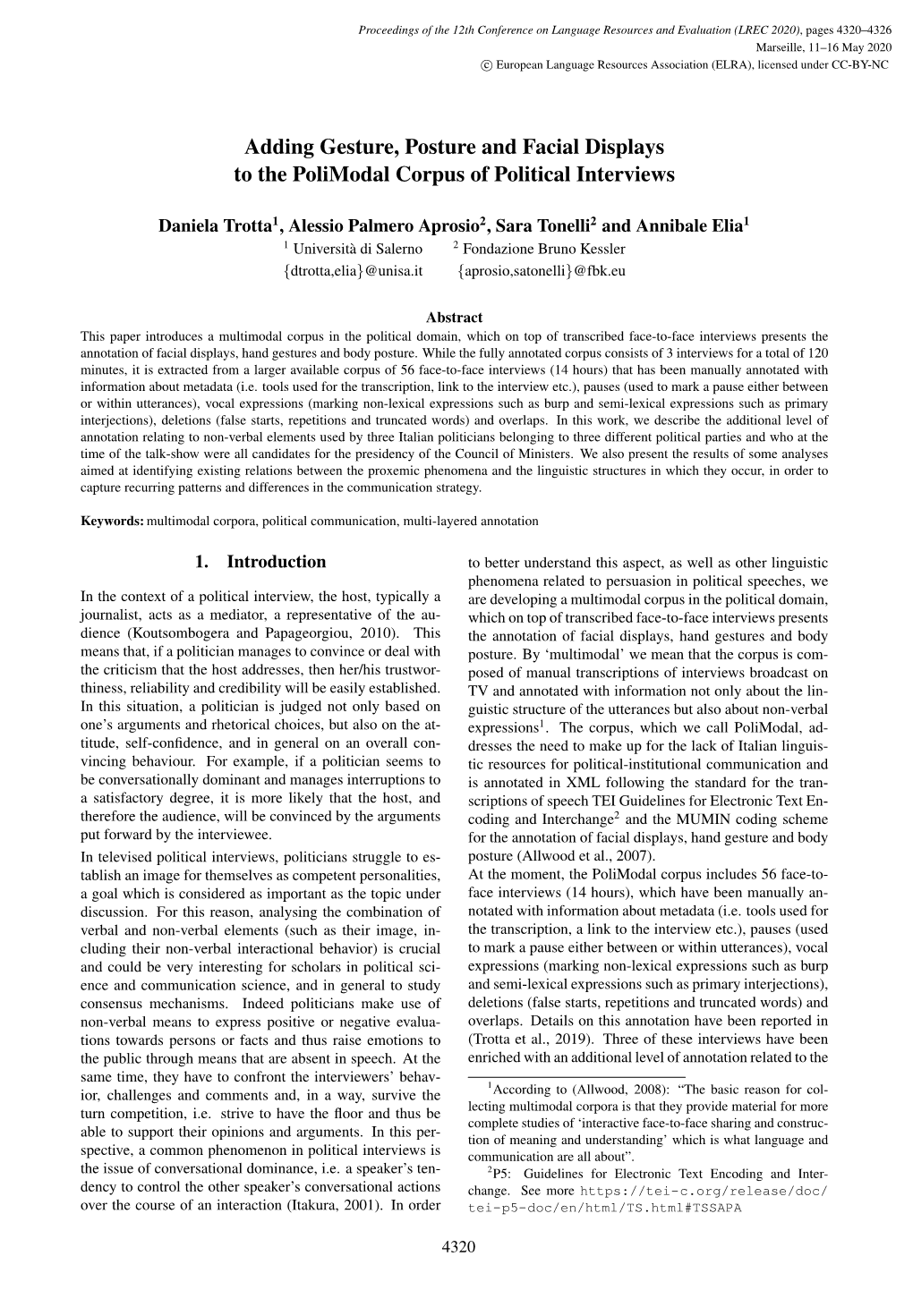 Adding Gesture, Posture and Facial Displays to the Polimodal Corpus of Political Interviews