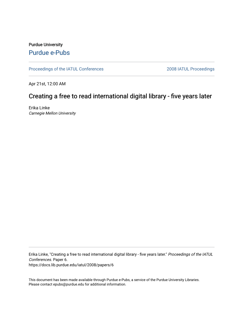 Creating a Free to Read International Digital Library - Five Years Later