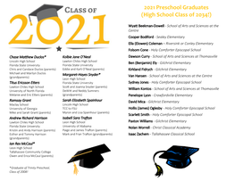 2021 Preschool Graduates (High School Class of 2034!)