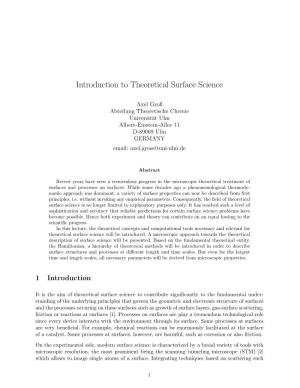Introduction to Theoretical Surface Science