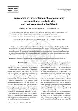 Regioisomeric Differentiation of Mono-Methoxy Ring-Substituted Amphetamine and Methamphetamine by GC-MS