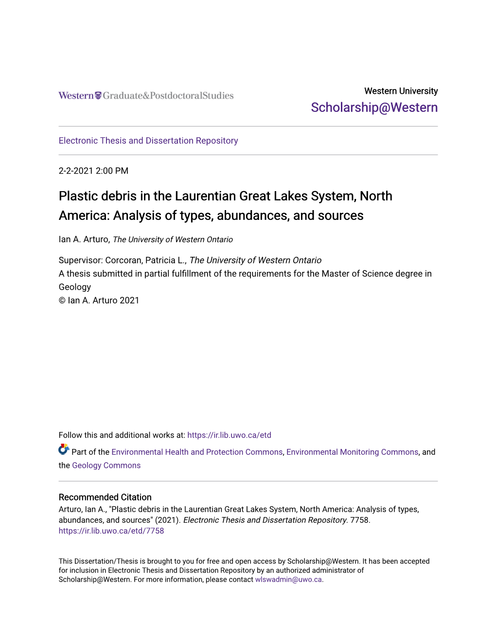 Plastic Debris in the Laurentian Great Lakes System, North America: Analysis of Types, Abundances, and Sources