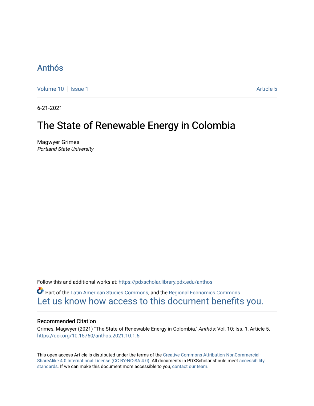 The State of Renewable Energy in Colombia